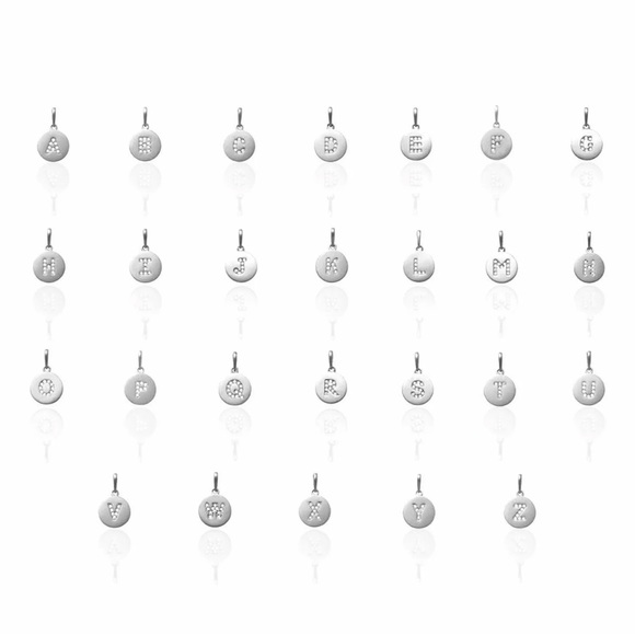 14k White Gold 0.25Ct Simulated Diamond Initial Letter Tag Charm Pendant